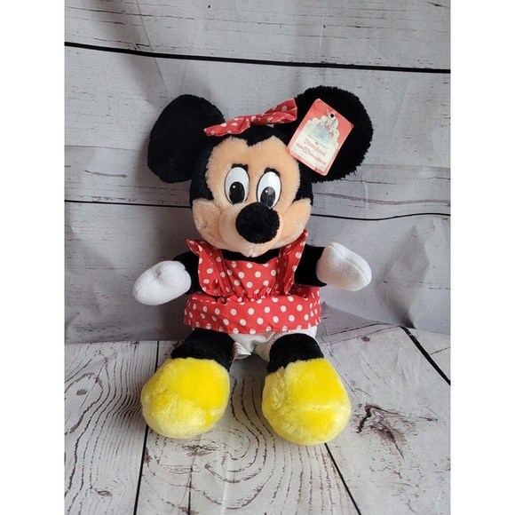 Disneyland Vintage Minnie Mouse Plush Red Polka Dot Dress Walt Disney World Tag - Picture 1 of 13